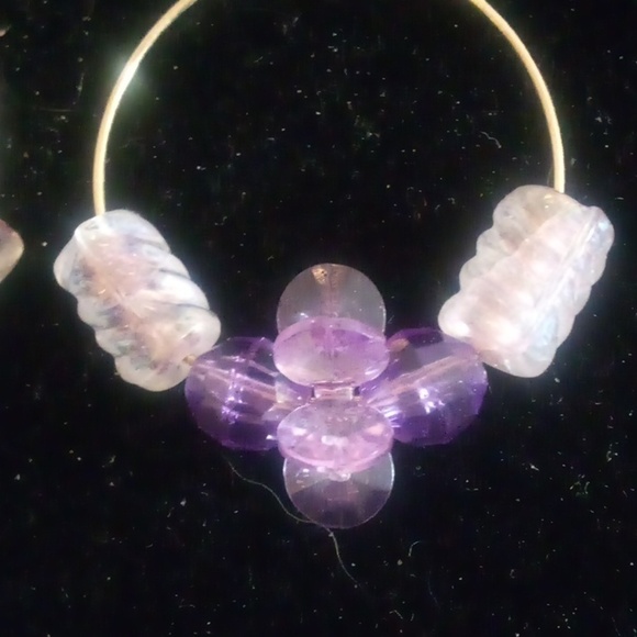 Handmade Hoop Purple/White Beaded Earrings - Picture 4 of 5